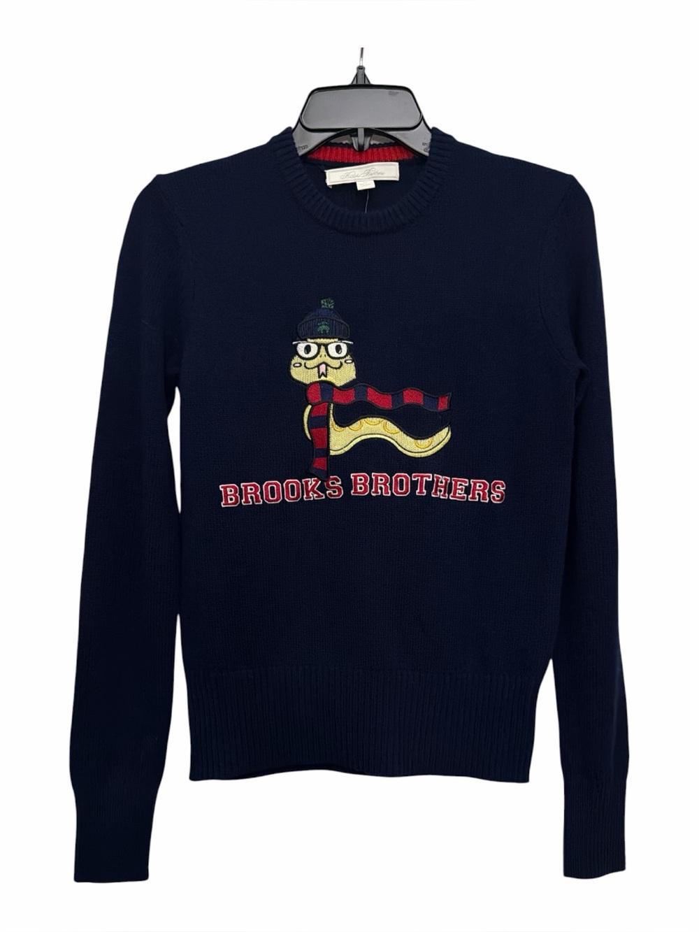 Brooks Brothers Lunar New Year Snake Intarsia Sweater Size XS Navy Merino Wool